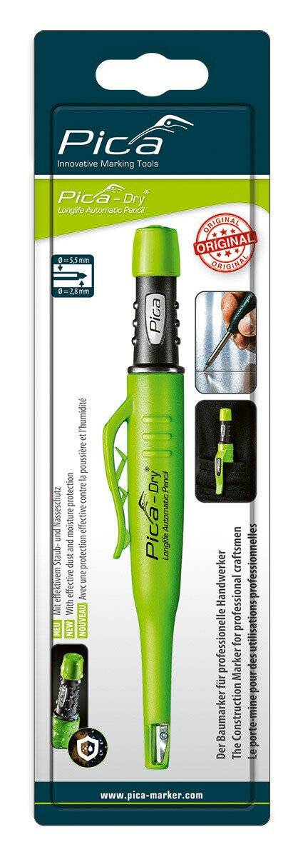 Pica Marker Pica DRY Longlife Automatic Pen, Schwarz, Grün, Kunststoff, Edelstahl, Grau, 2B, 2,8 mm, 12,5 cm
