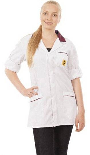 ESD Arbeitsmantel, unisex, weiß/bordeaux, kurz, 3XL
