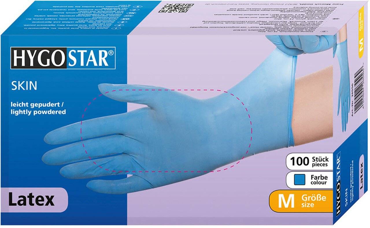 Hygostar Latexhandschuh SKIN, blau, gepudert, Größe L