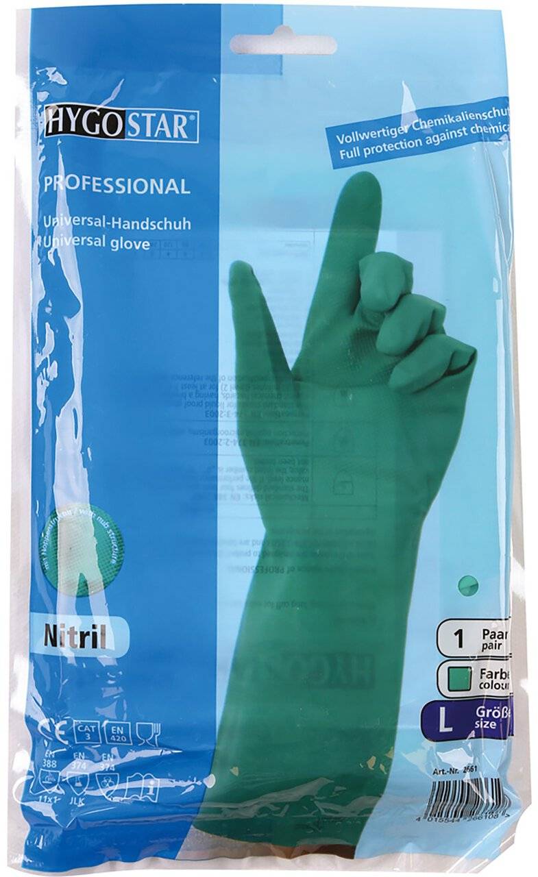 Hygostar Nitril-Handschuh PROFESSIONAL, grün, Größe XL, 34cm, allergiefrei