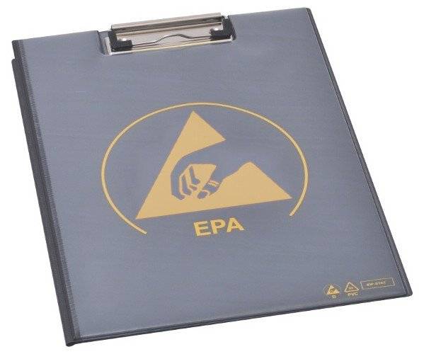 ESD Klemmbrett mit Deckel, DIN A4 PVC IDP-STAT, 485 x 315 mm, schwarz