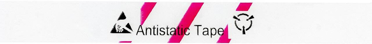 ESD-Klebeband mit ESD-Warnsymbol, transparent/rot, 12mm, 36m