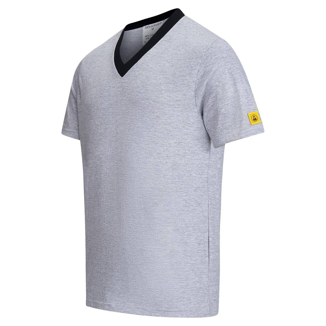 ESD-Shirt, V-Ausschnitt, hellgrau/schwarz, 150g/m², S