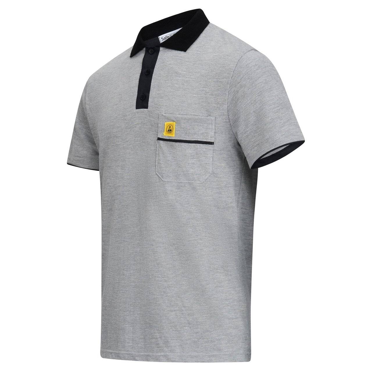 ESD-Poloshirt PRO PLUS, 210g/m², hellgrau/schwarz, M