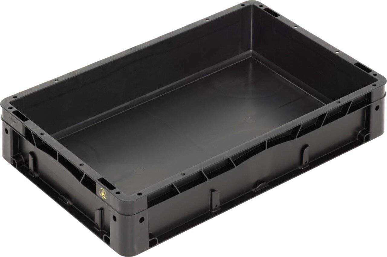 ESD Behälter BL Futura, Muschelgriffe, schwarz, 600 x 400 x 120 mm