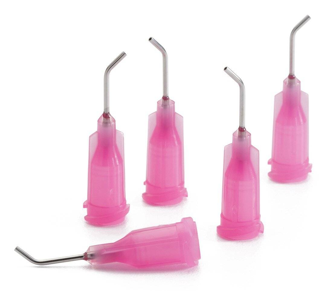 Dosiernadel 0,5", 45° abgewinkelt, Gauge 20, pink, gebogen