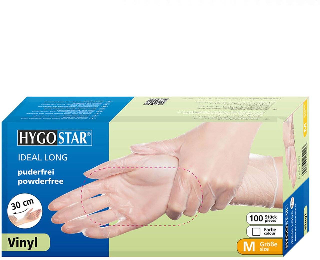 Hygostar VINYL-Handschuhe IDEAL LONG puderfrei, extra lange Stulpe, weiß, Größe L