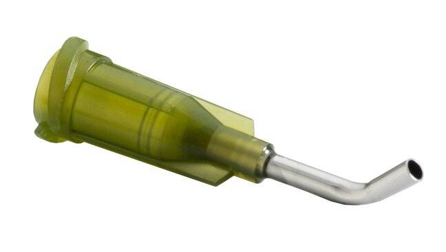 Dosiernadel 0,5", 45° abgewinkelt, Gauge 14, oliv, gebogen