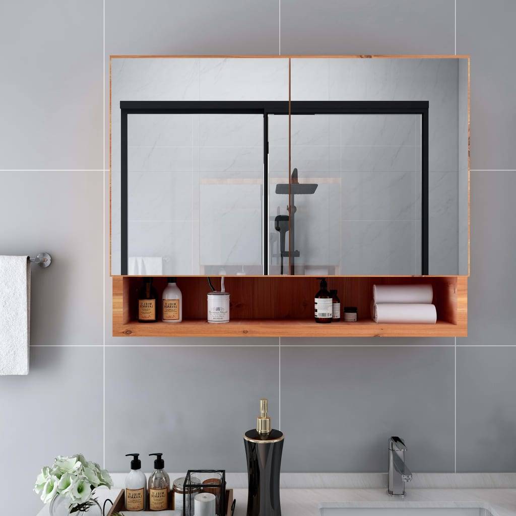 vidaXL LED-Spiegelschrank fürs Bad Eiche 80x15x60 cm MDF