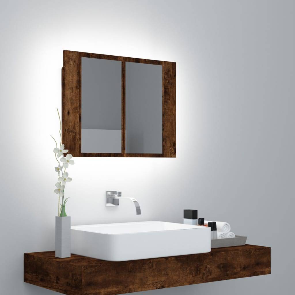 vidaXL LED-Spiegelschrank Räuchereiche 60x12x45 cm Holzwerkstoff