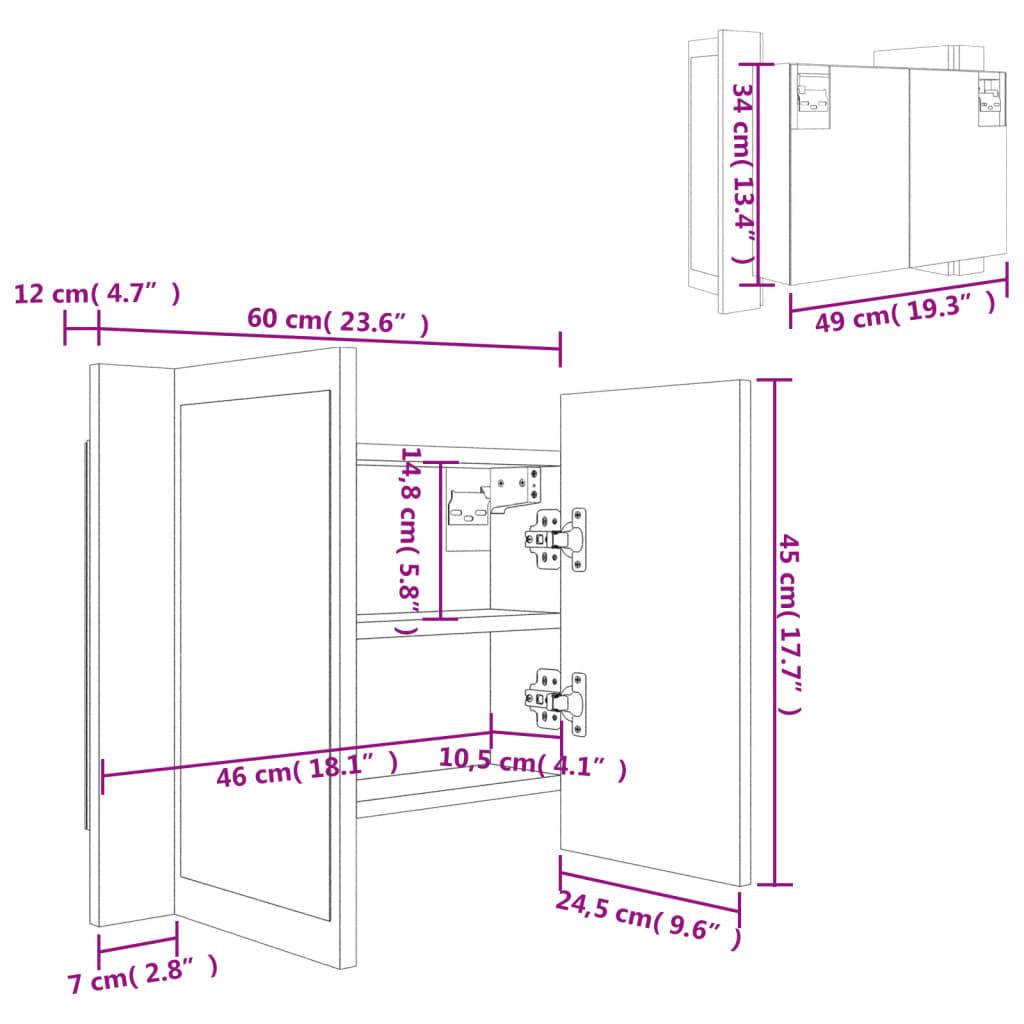 vidaXL LED-Spiegelschrank Räuchereiche 60x12x45 cm Holzwerkstoff
