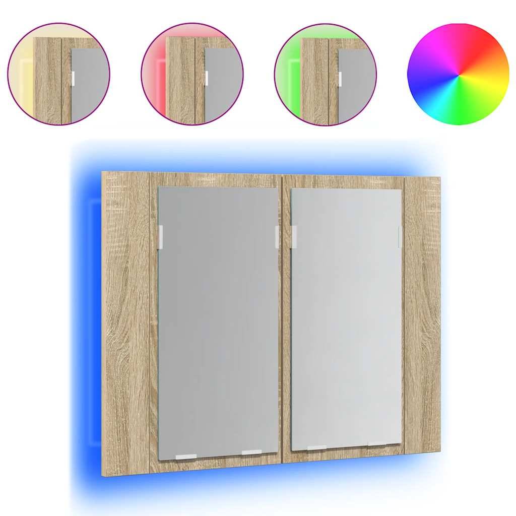 vidaXL LED-Bad-Spiegelschrank Sonoma-Eiche 60x12x45 cm Acryl