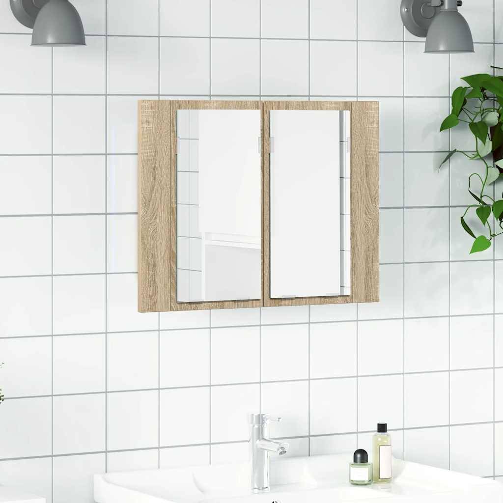 vidaXL LED-Bad-Spiegelschrank Sonoma-Eiche 60x12x45 cm Acryl