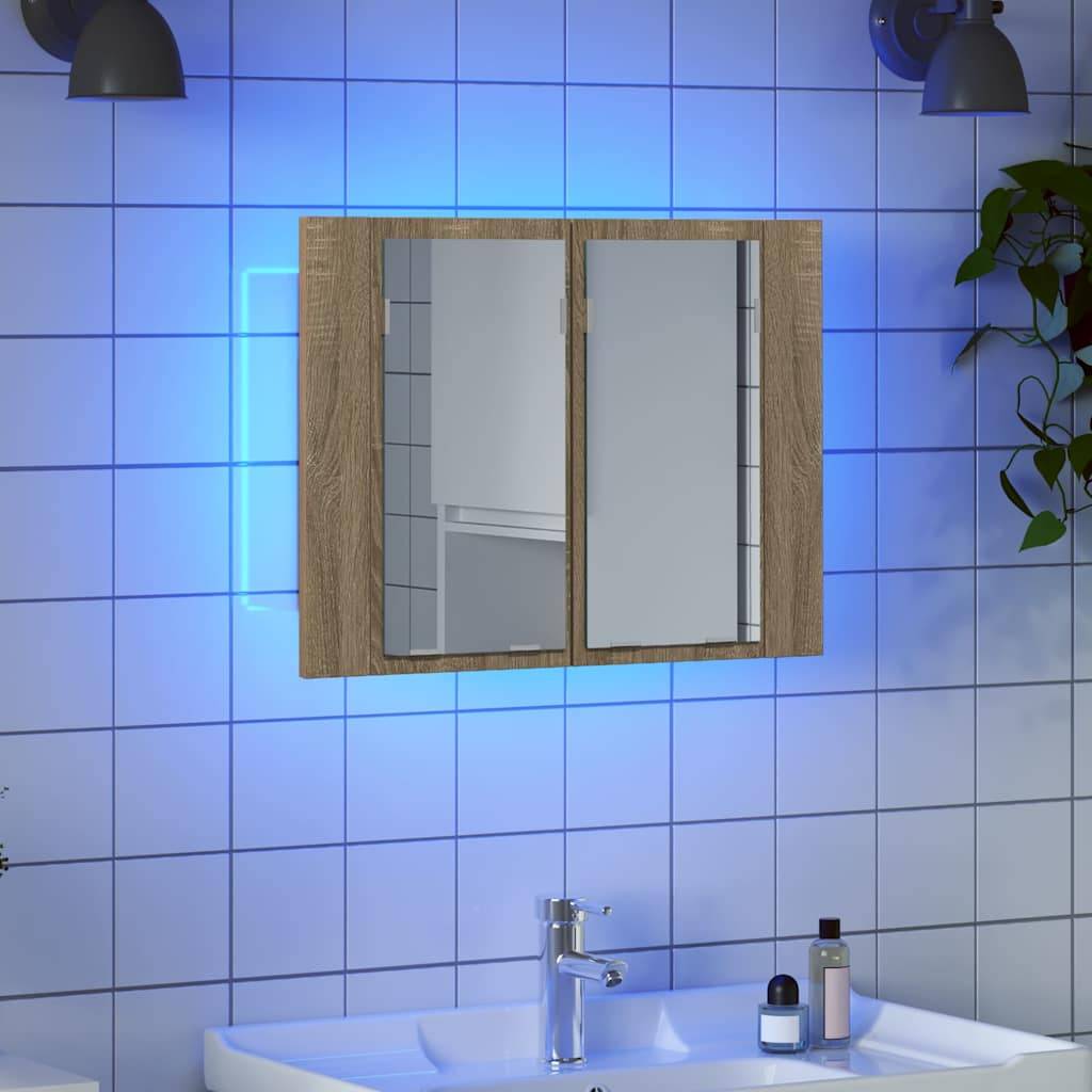 vidaXL LED-Bad-Spiegelschrank Sonoma-Eiche 60x12x45 cm Acryl