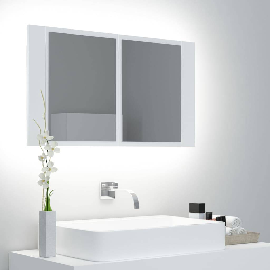 vidaXL LED-Bad-Spiegelschrank Weiß 80x12x45 cm Acryl