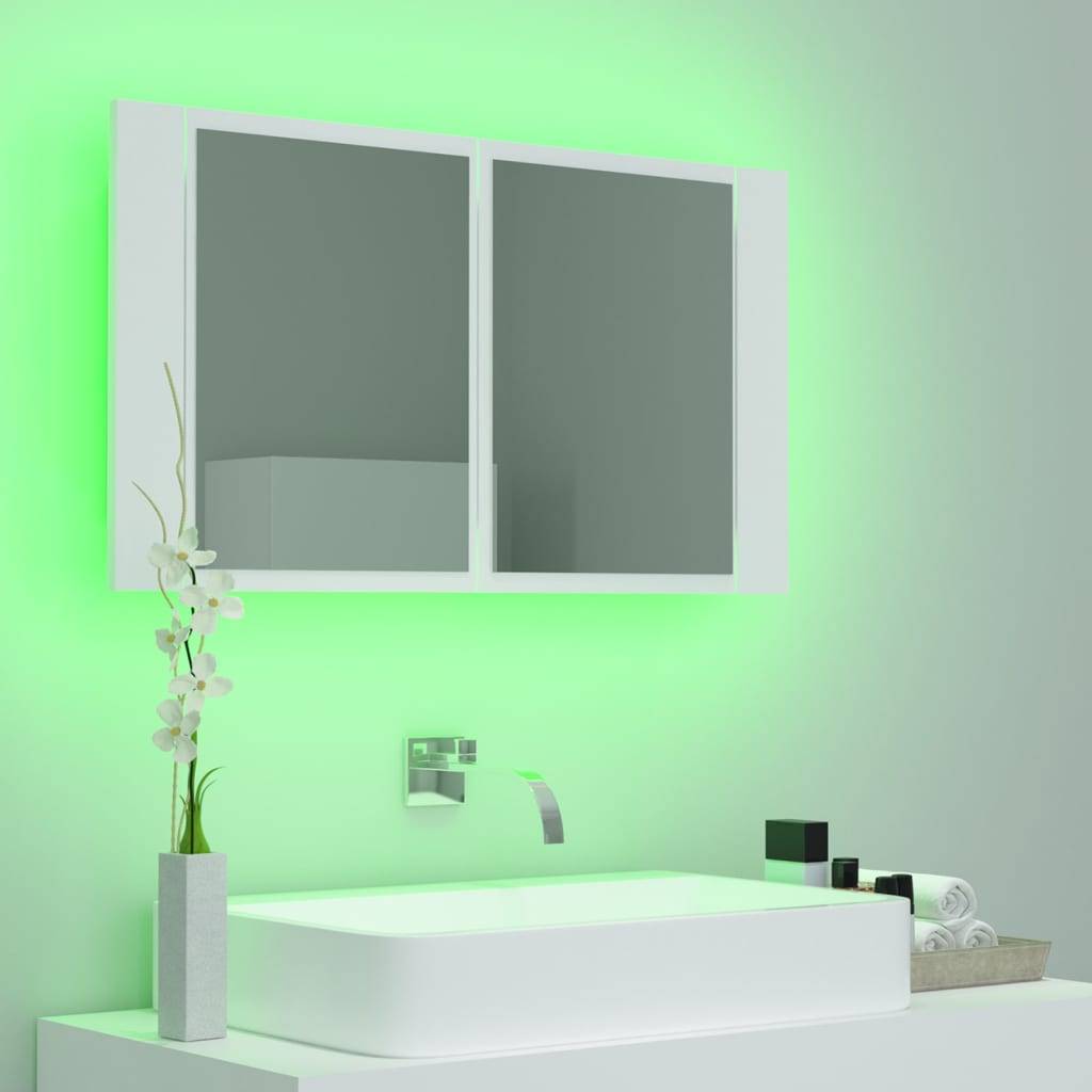 vidaXL LED-Bad-Spiegelschrank Weiß 80x12x45 cm Acryl