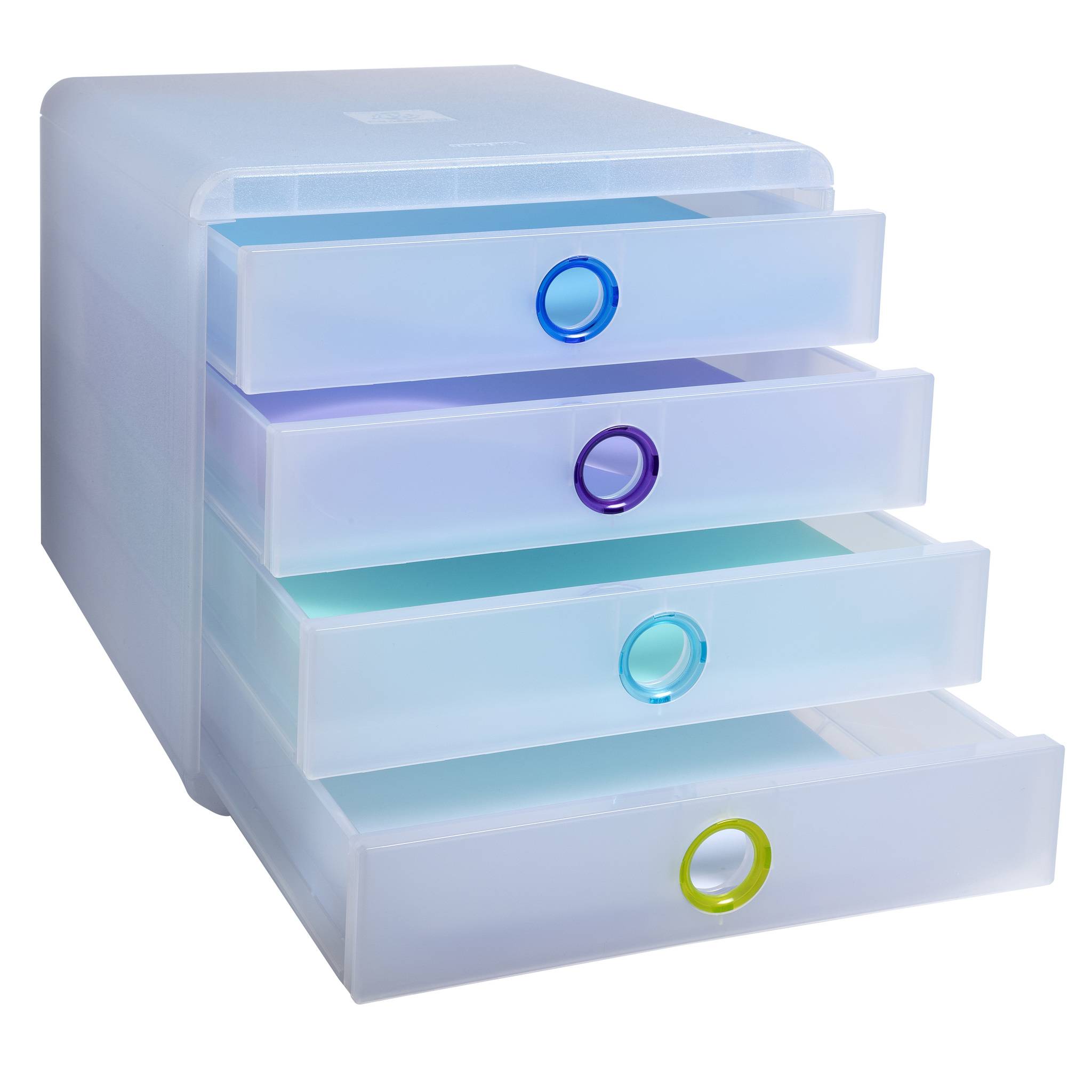 Exacompta 314399D Exacompta, CHROMALINE Schubladenbox mit 4 Schubfächern, POP-BOX, für Dokumente A4+ - Farben sortiert