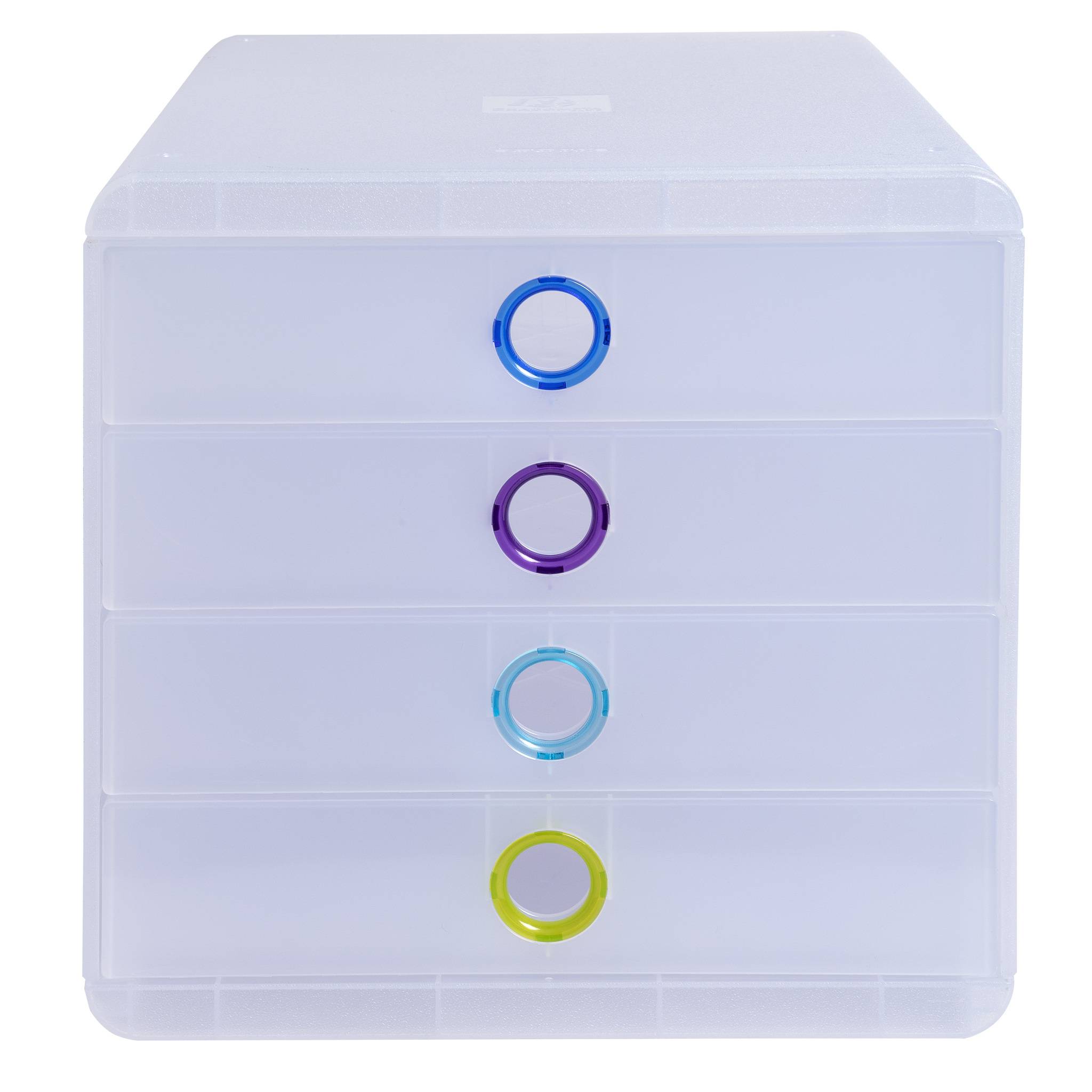 Exacompta 314399D Exacompta, CHROMALINE Schubladenbox mit 4 Schubfächern, POP-BOX, für Dokumente A4+ - Farben sortiert
