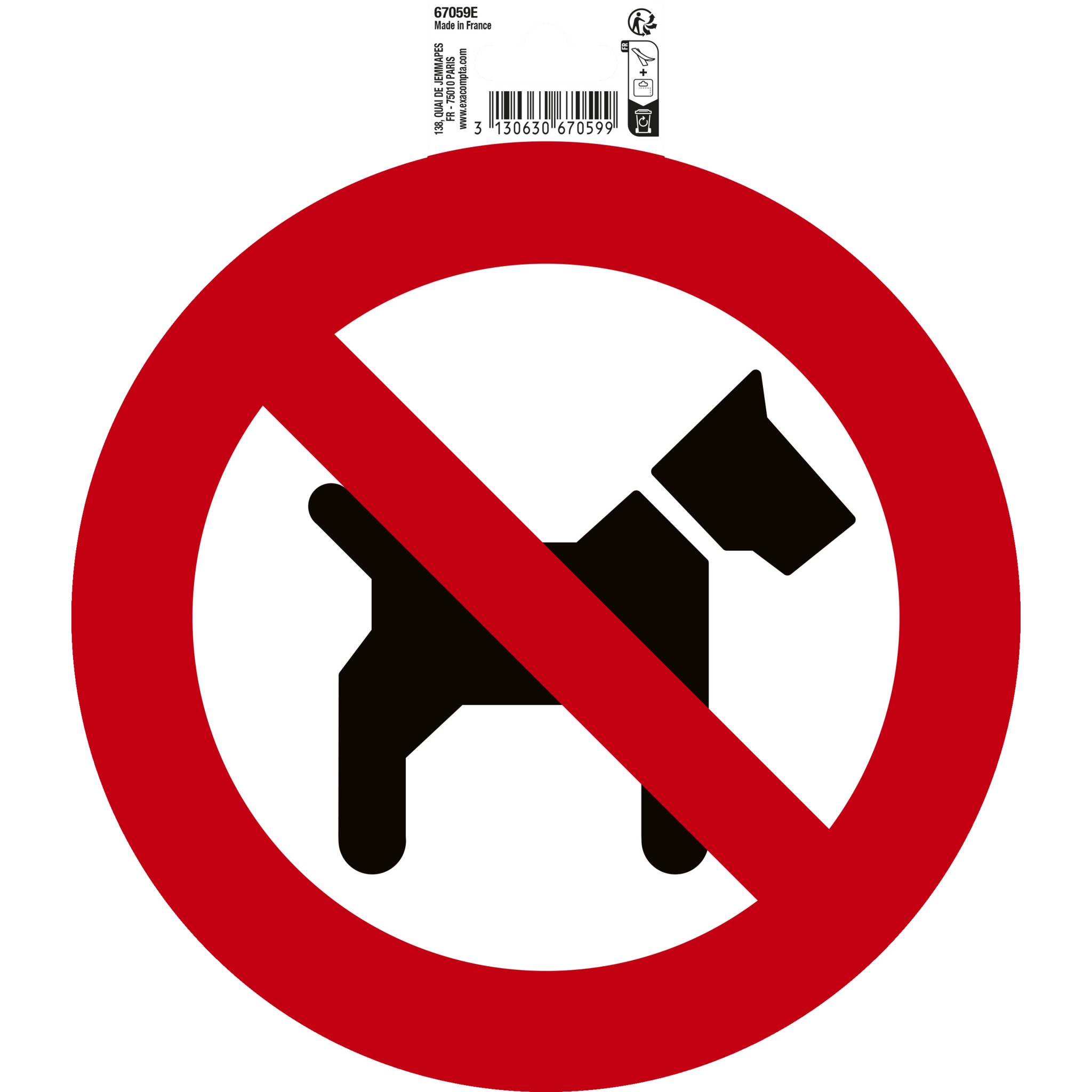 Exacompta 67059E Hundeverbot Klebeschild Ø20cm Rot-Weiß UV-beständiges PVC Türschild