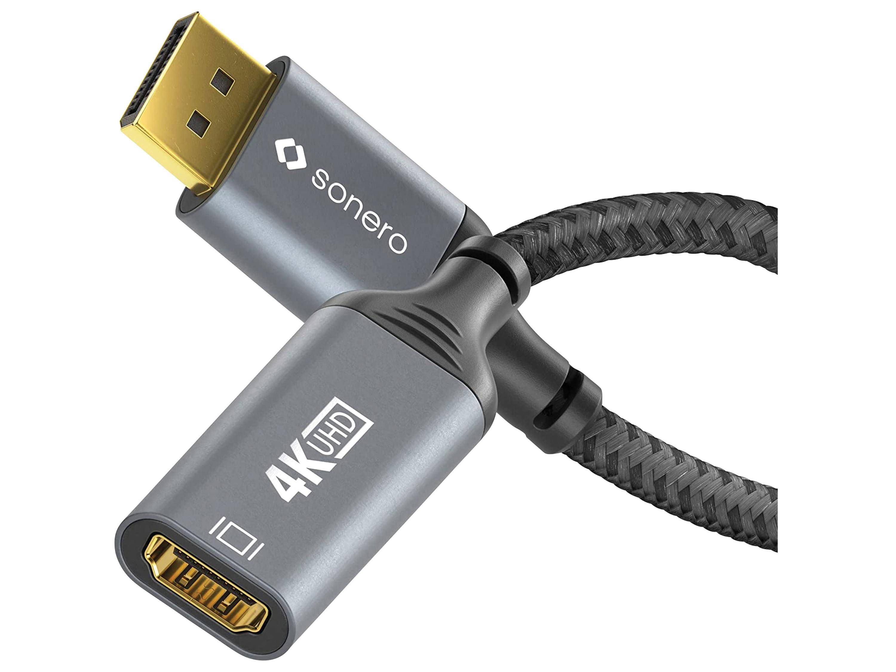 sonero DisplayPort auf HDMI Adapter - 4K60 - grau/schwarz - 0,10m