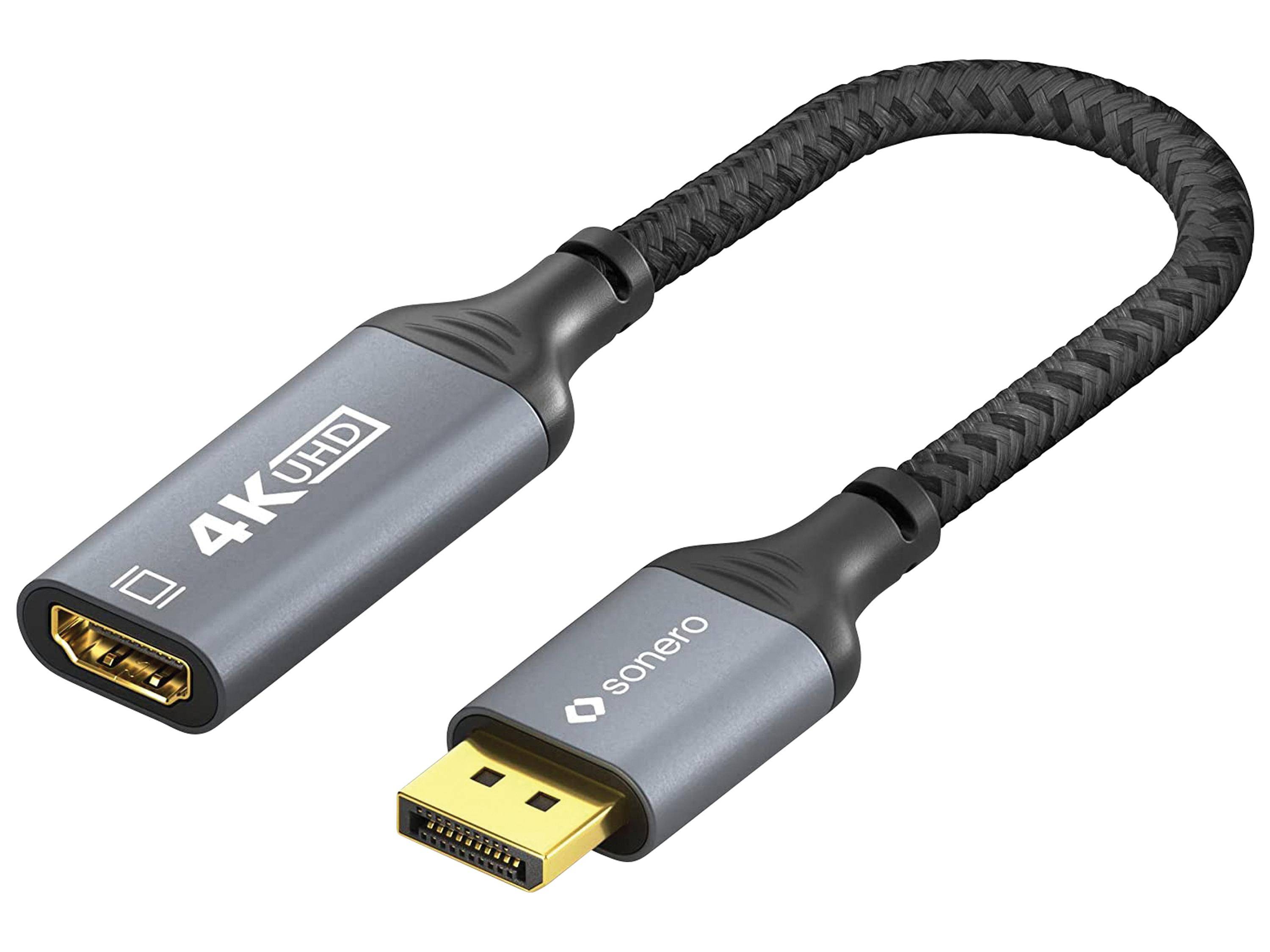 sonero DisplayPort auf HDMI Adapter - 4K60 - grau/schwarz - 0,10m