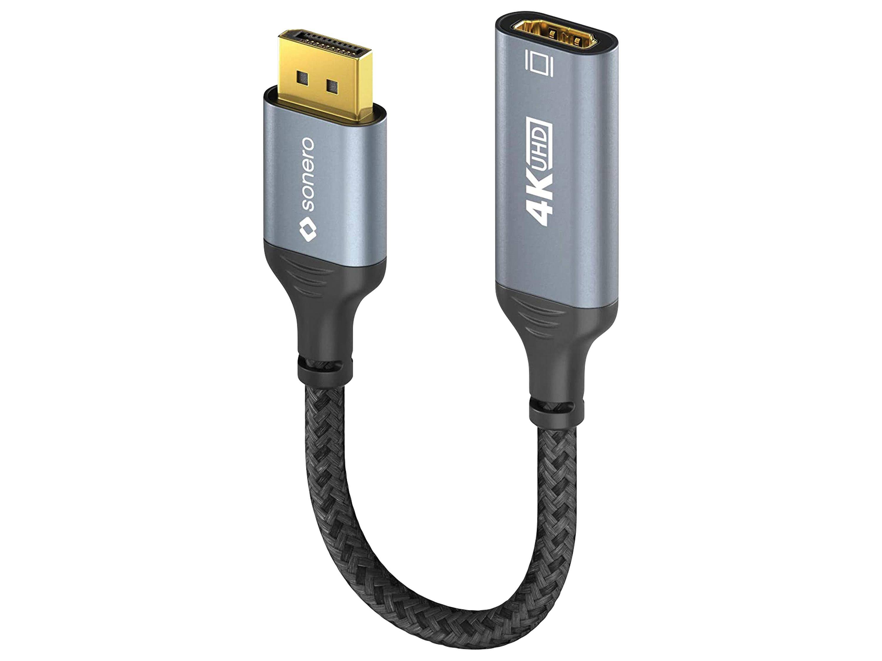 sonero DisplayPort auf HDMI Adapter - 4K60 - grau/schwarz - 0,10m