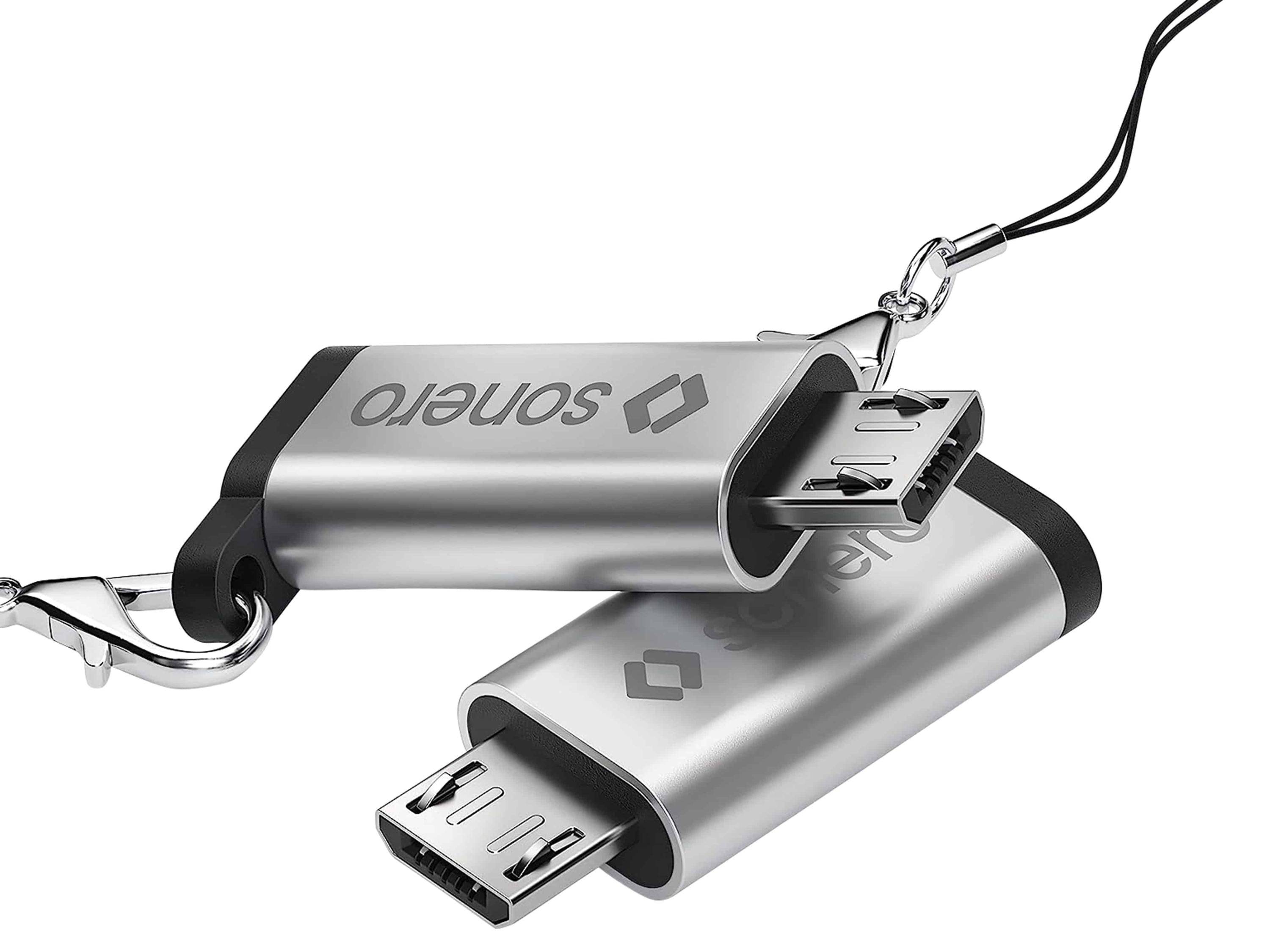 SONERO USB-Adapter OTG, Micro-USB auf USB-C Buchse, alu/silber