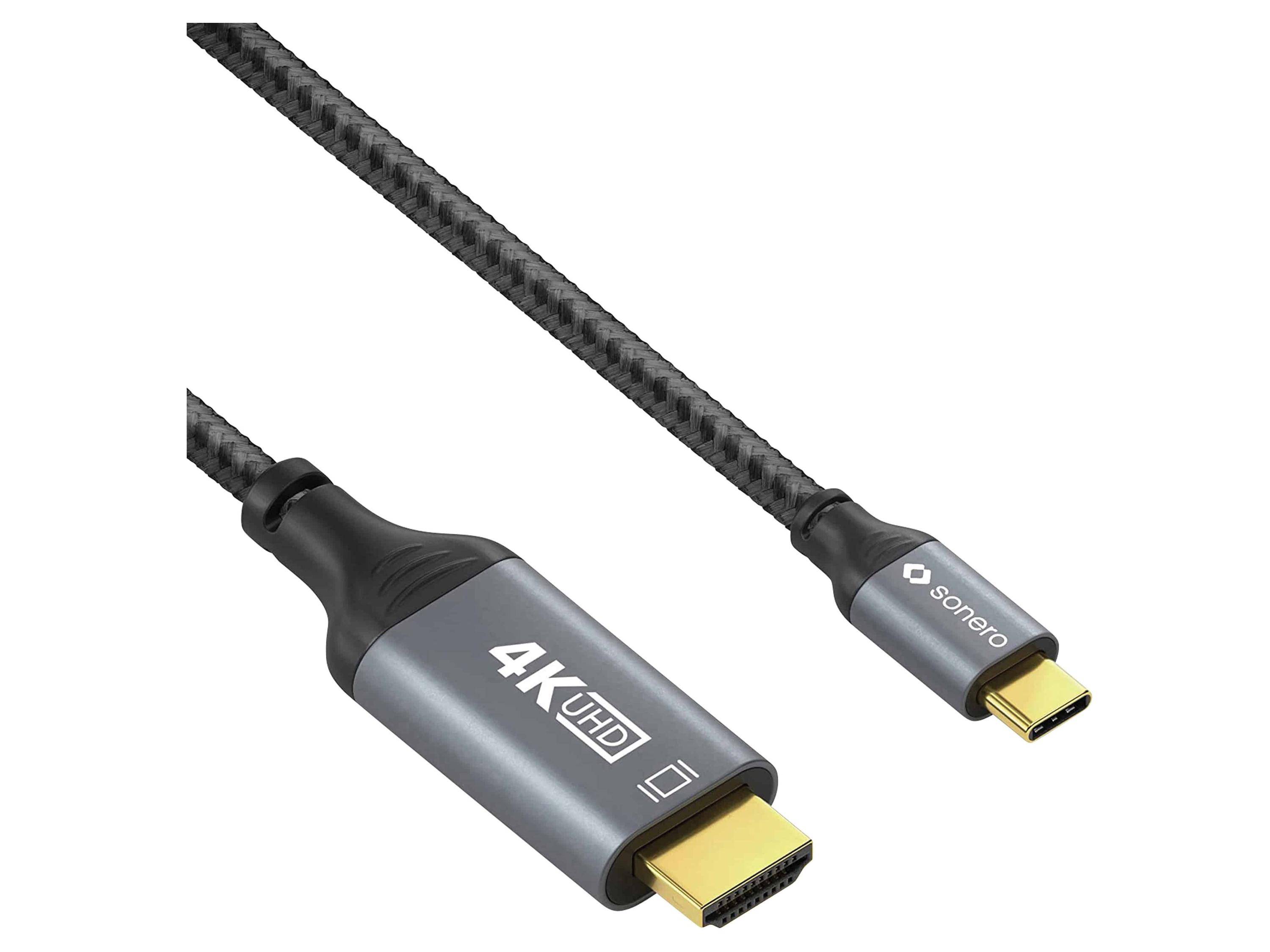 SONERO USB-C/HDMI-Kabel, 4K60, 18Gbps, Stecker/Stecker, grau/schwarz, 1 m