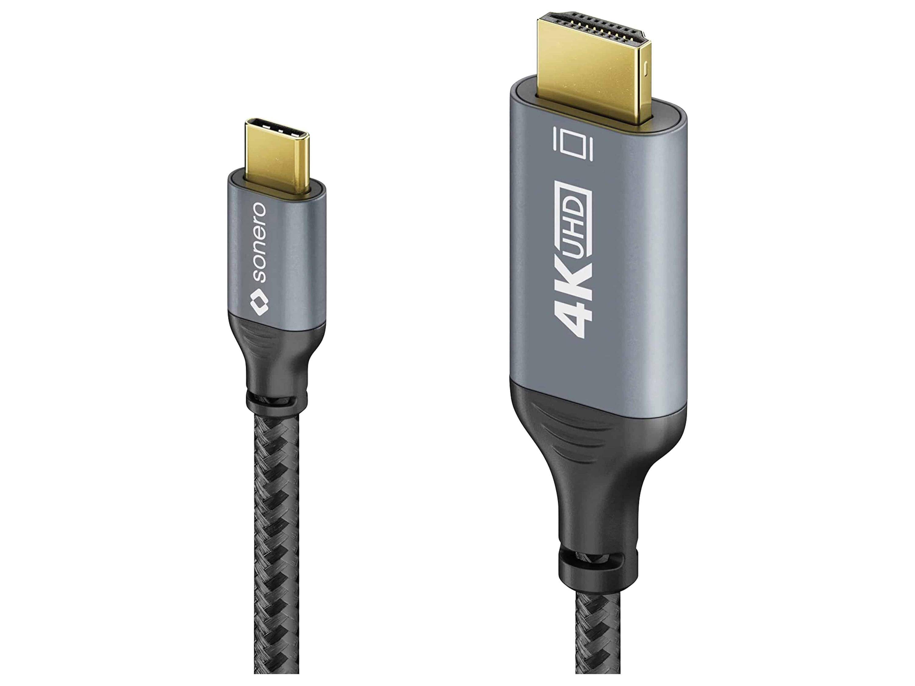 SONERO USB-C/HDMI-Kabel, 4K60, 18Gbps, Stecker/Stecker, grau/schwarz, 1 m