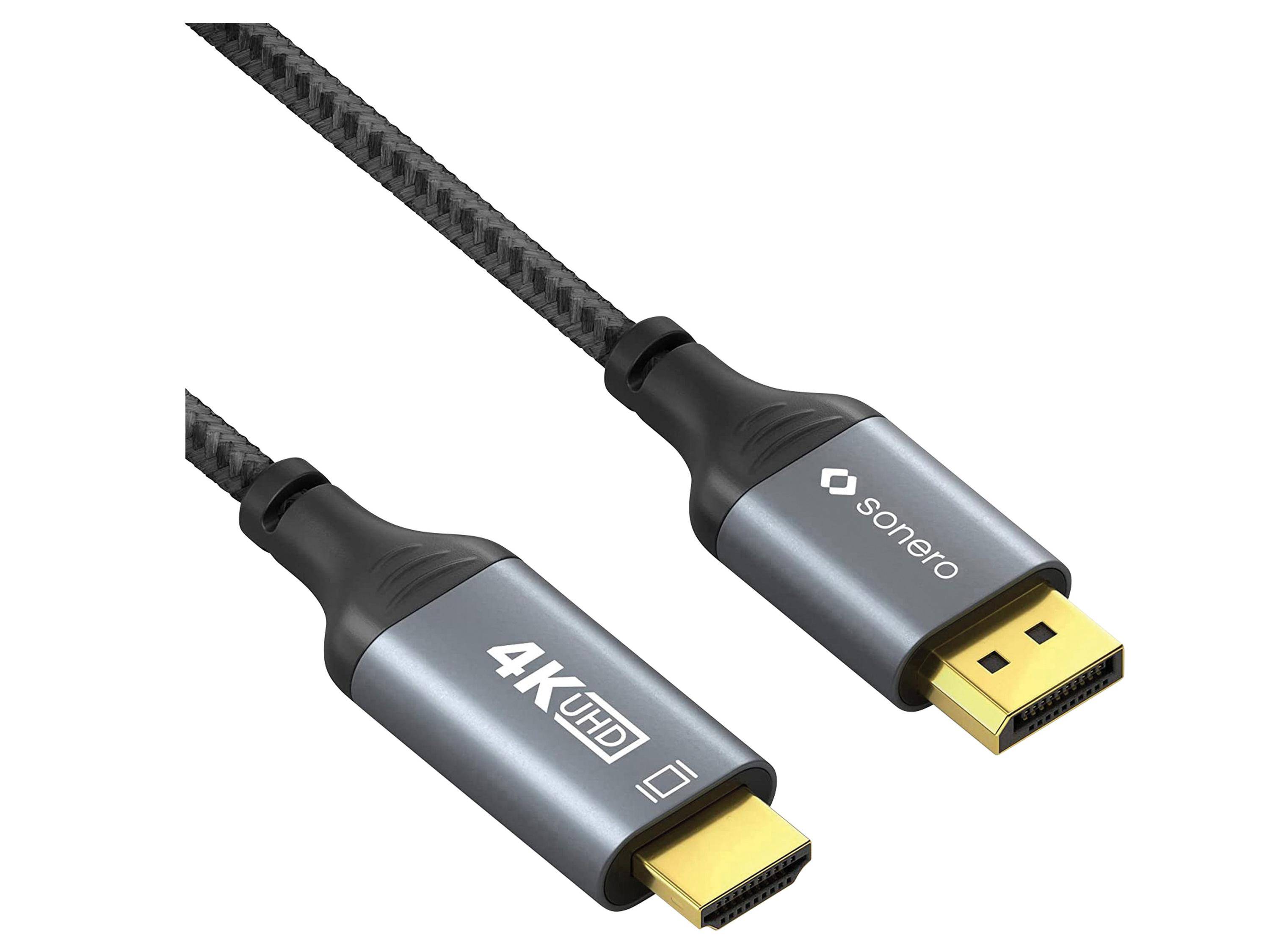 sonero DisplayPort auf HDMI Kabel - 4K60 - grau/schwarz - 1,00m