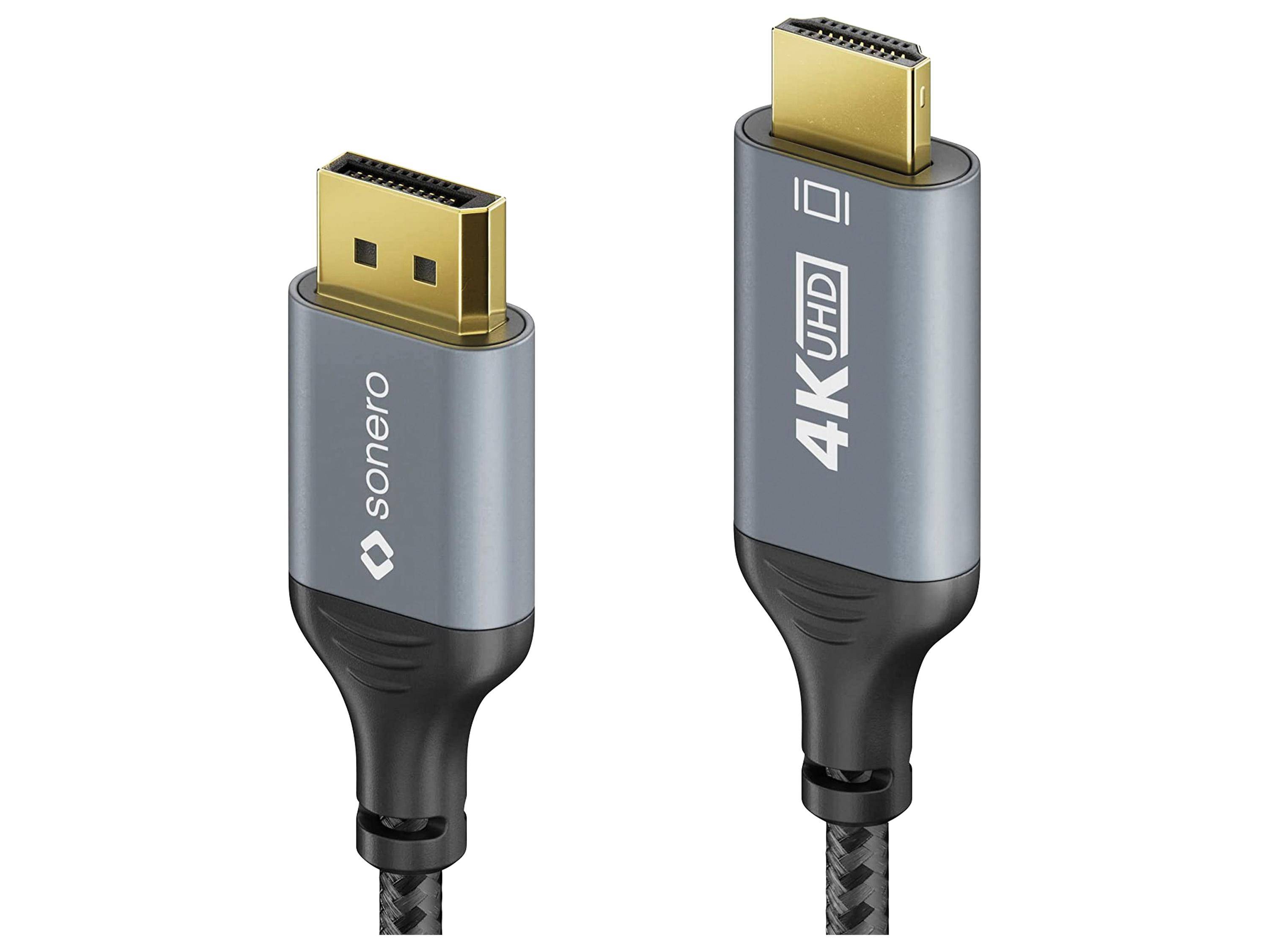 sonero DisplayPort auf HDMI Kabel - 4K60 - grau/schwarz - 1,00m