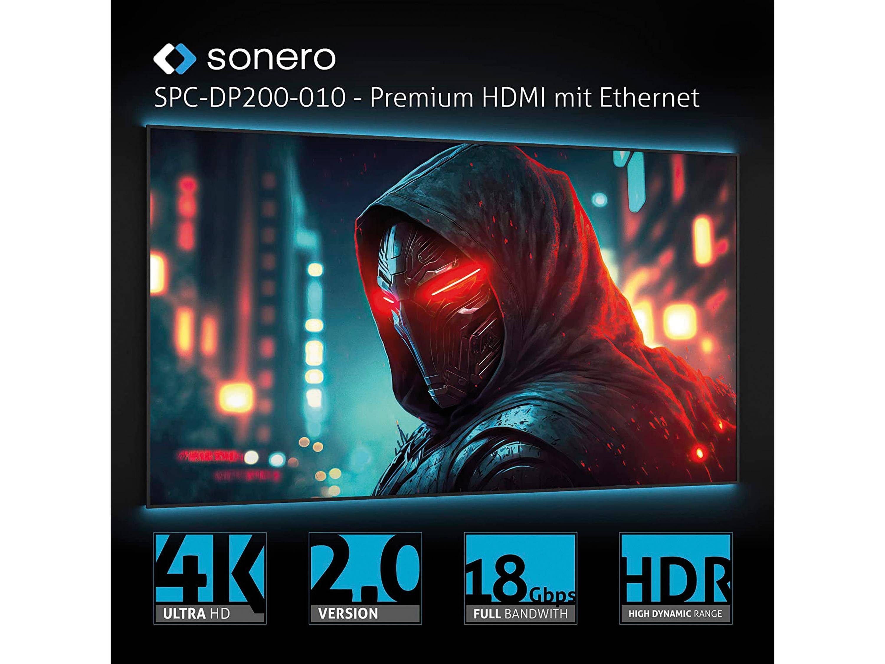 sonero DisplayPort auf HDMI Kabel - 4K60 - grau/schwarz - 1,00m