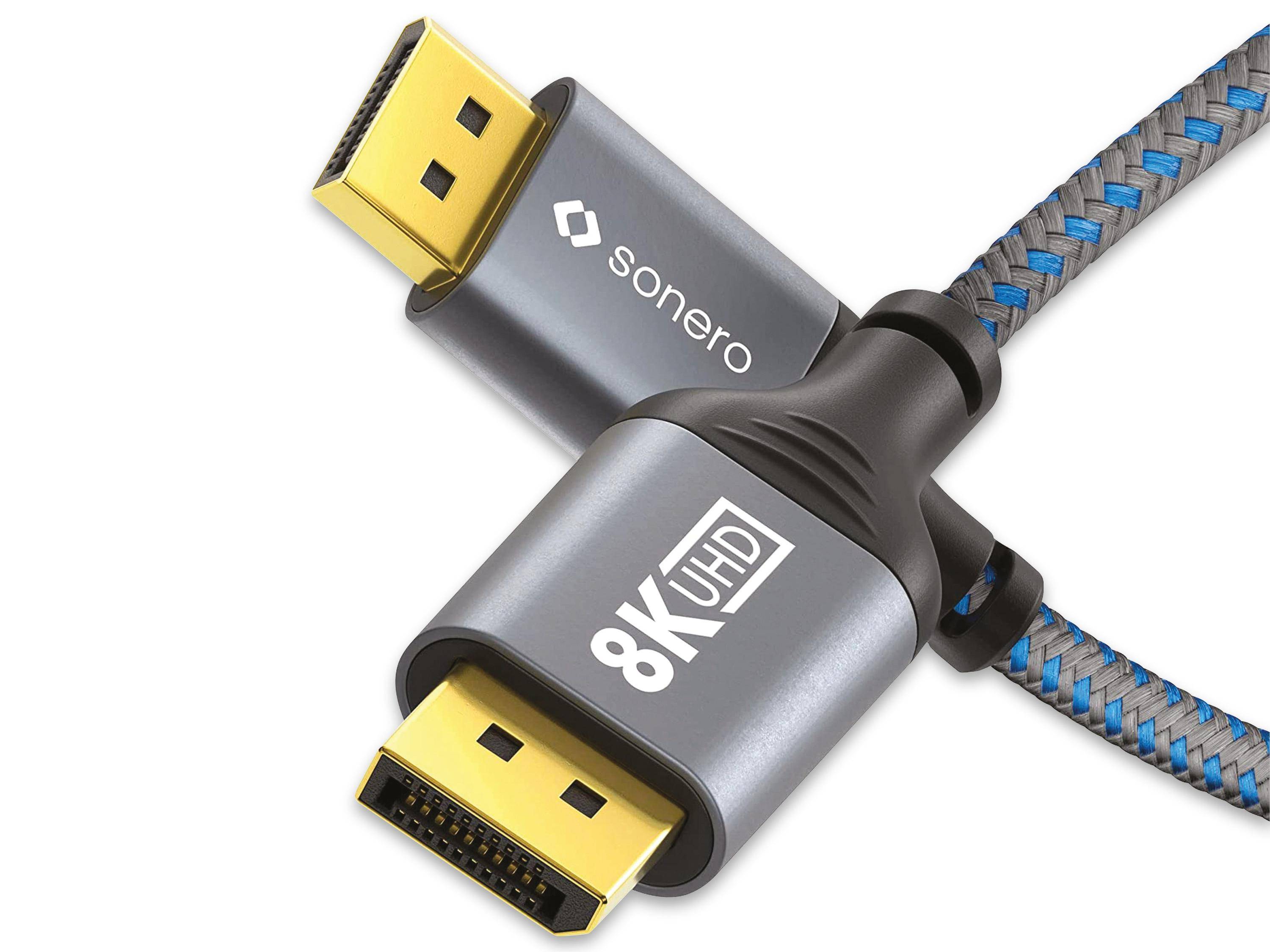 sonero DisplayPort auf DisplayPort Kabel - 8K60 - grau/blau - 1,00m