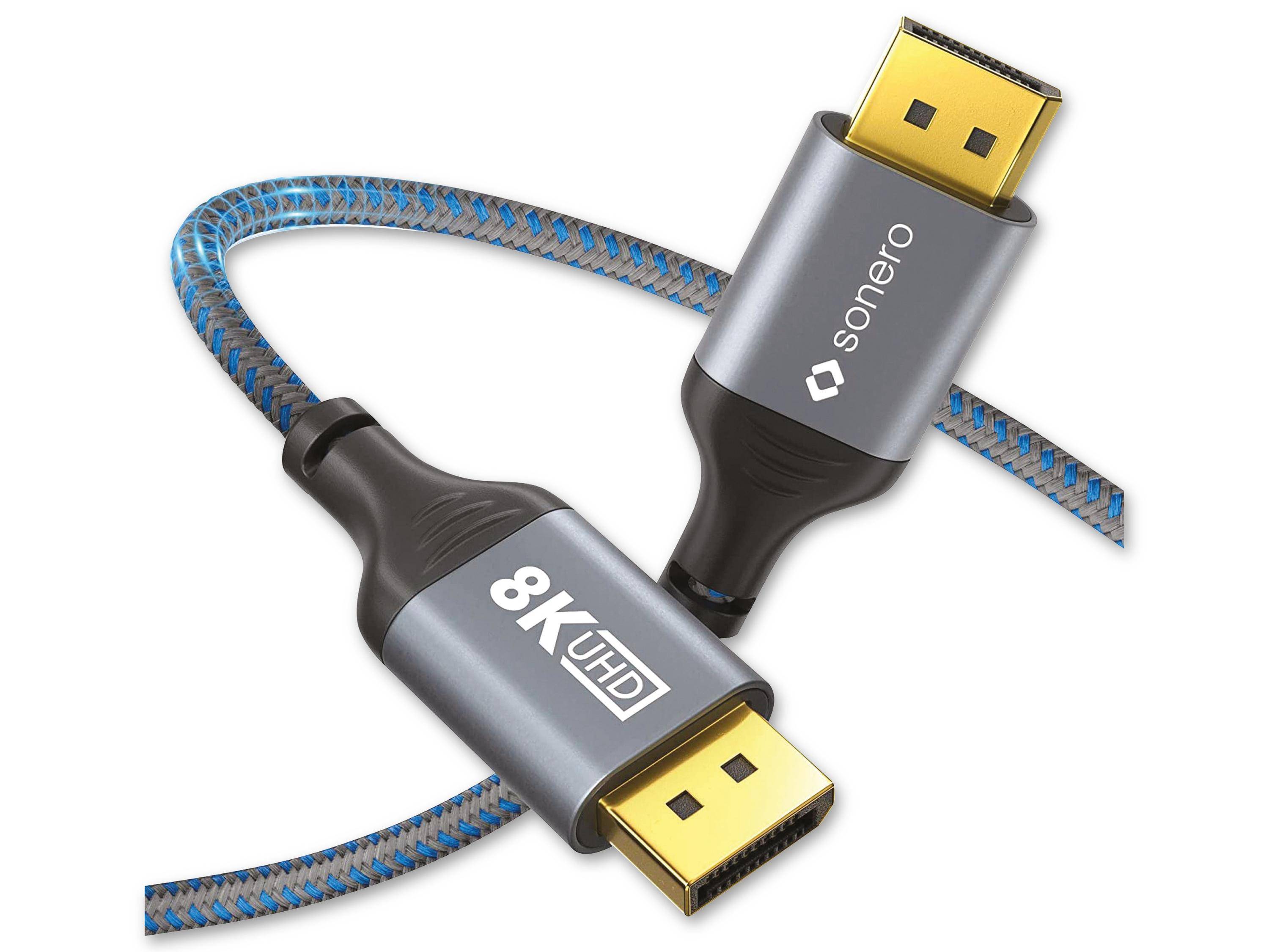 sonero DisplayPort auf DisplayPort Kabel - 8K60 - grau/blau - 1,00m