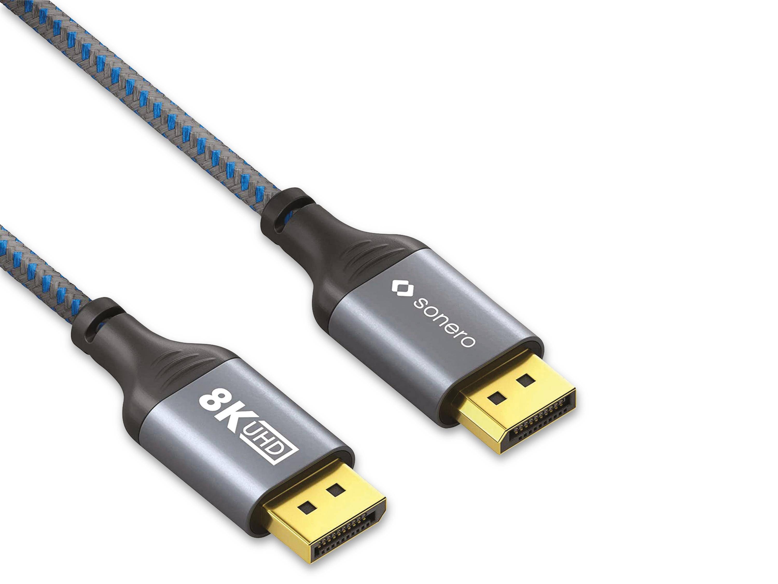 sonero DisplayPort auf DisplayPort Kabel - 8K60 - grau/blau - 1,00m
