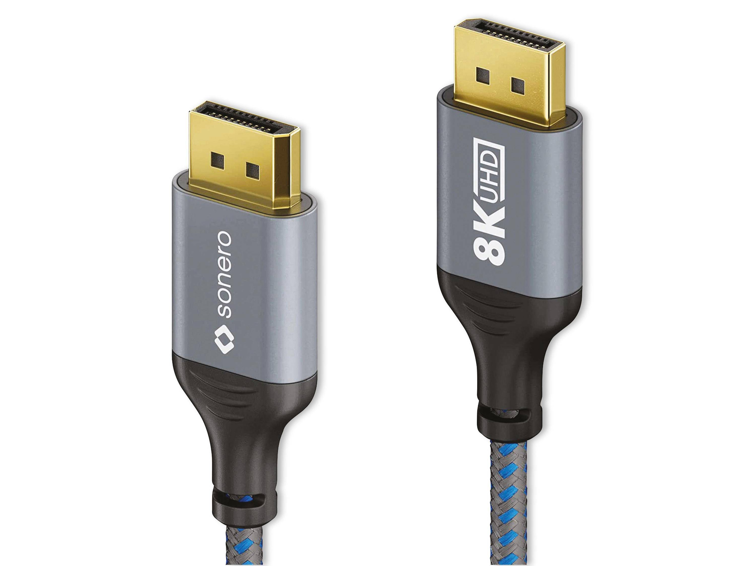 sonero DisplayPort auf DisplayPort Kabel - 8K60 - grau/blau - 1,00m