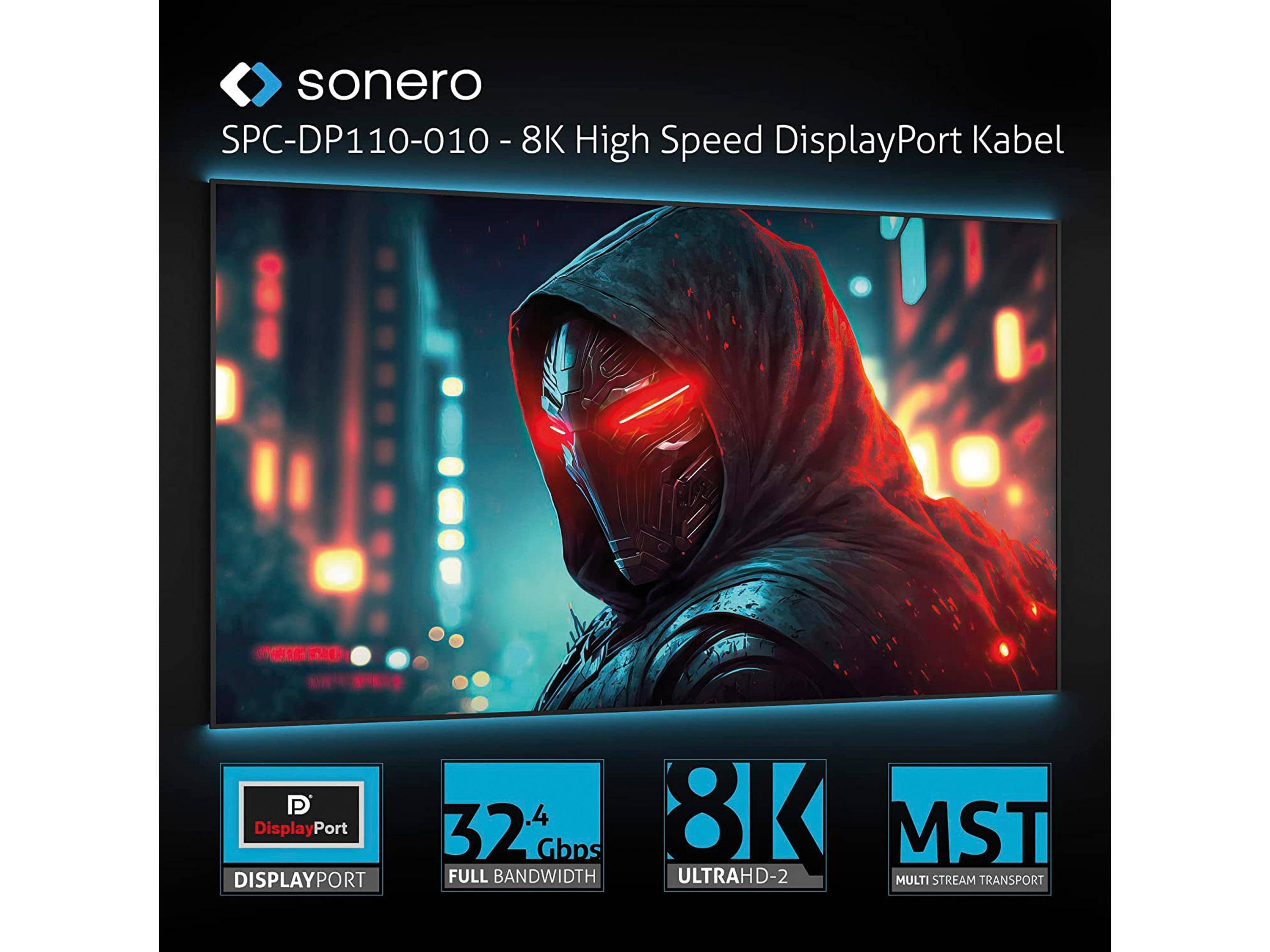 sonero DisplayPort auf DisplayPort Kabel - 8K60 - grau/blau - 1,00m