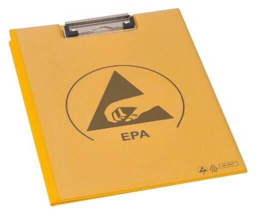 ESD Klemmbrett mit Deckel, DIN A4 PVC IDP-STAT, gelb, 485 x 315 mm