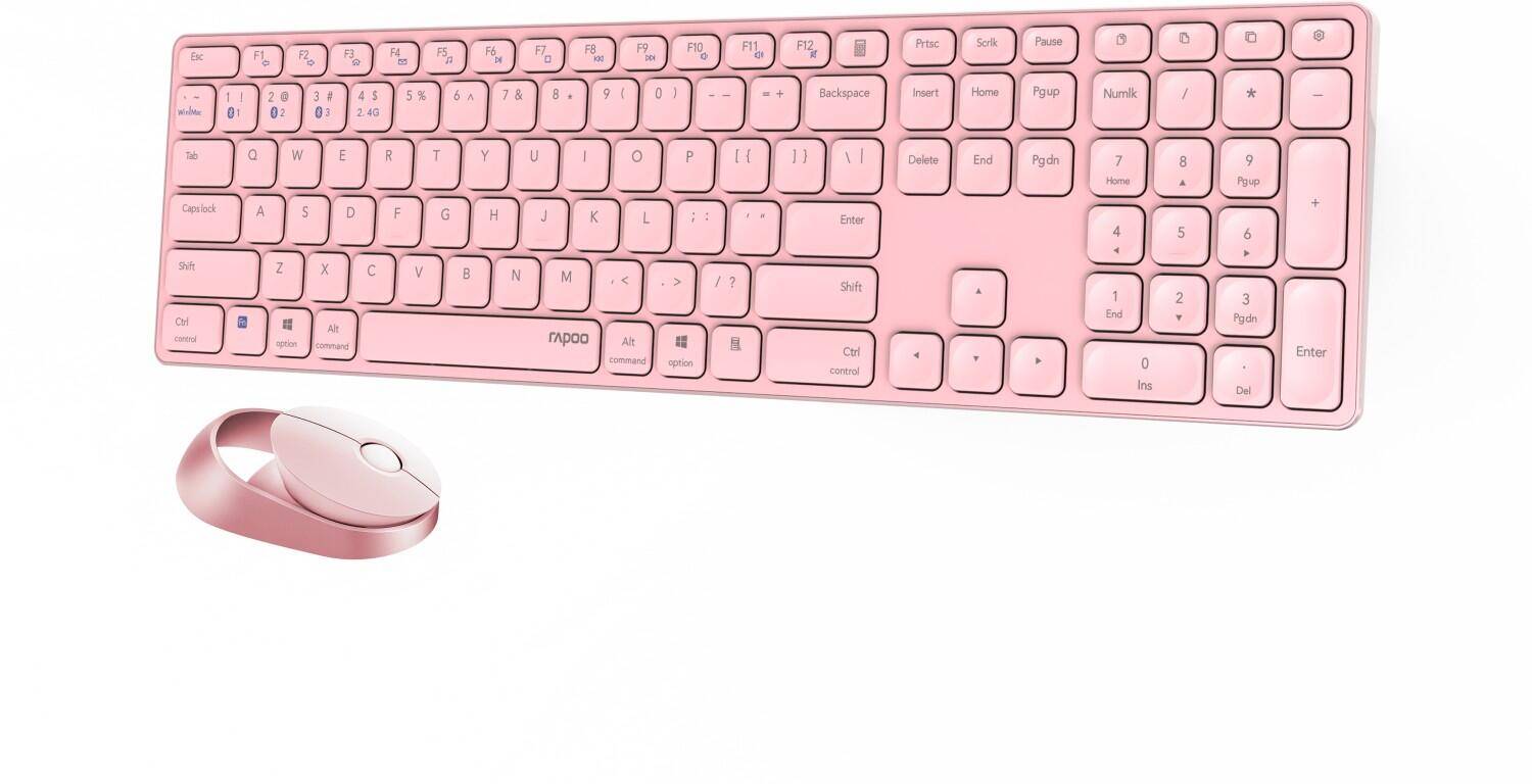 Rapoo 9850M Pink QWERTZ Kabelloses Multi-Mode-Deskset