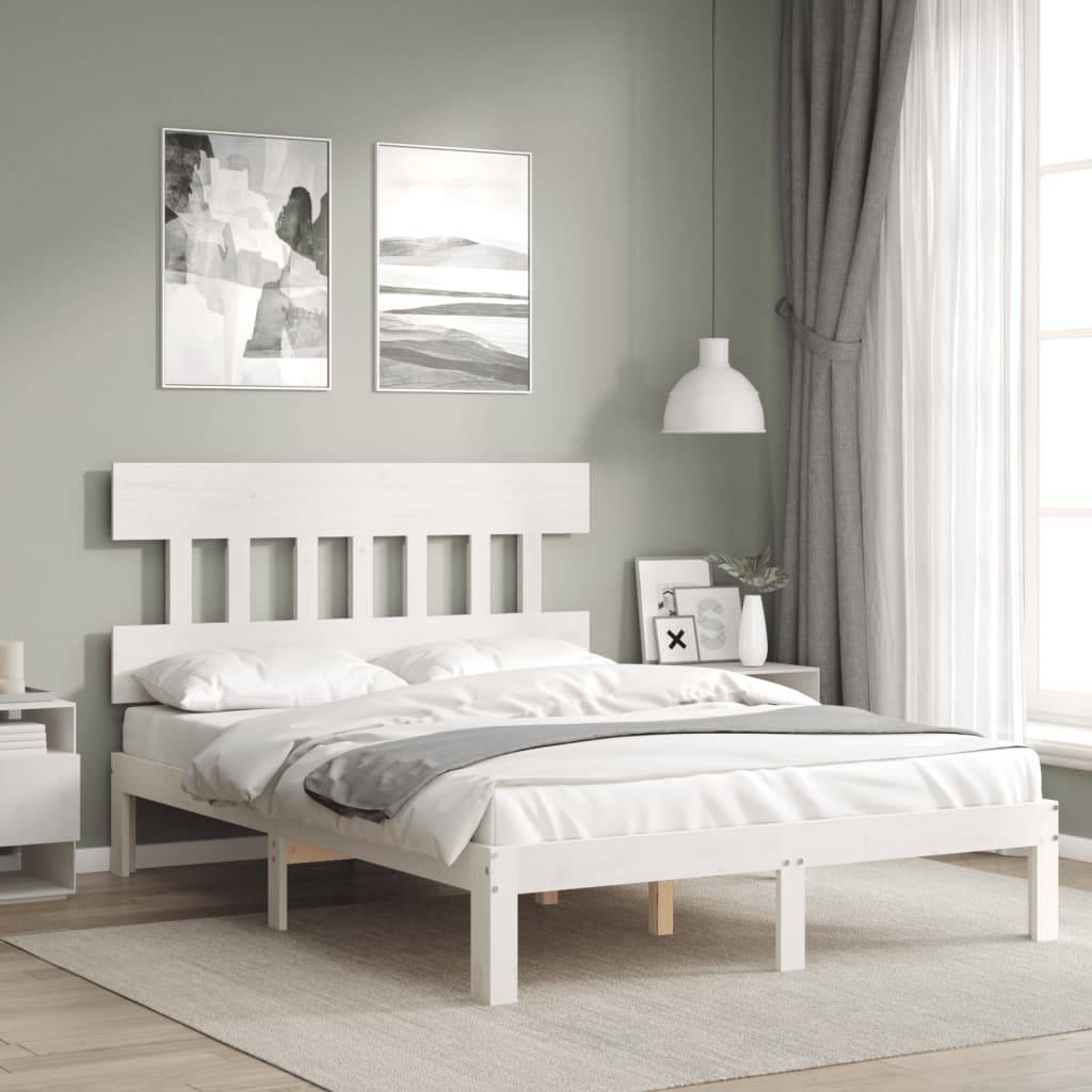 vidaXL Massivholzbett ohne Matratze Weiß 140x190 cm Kiefernholz