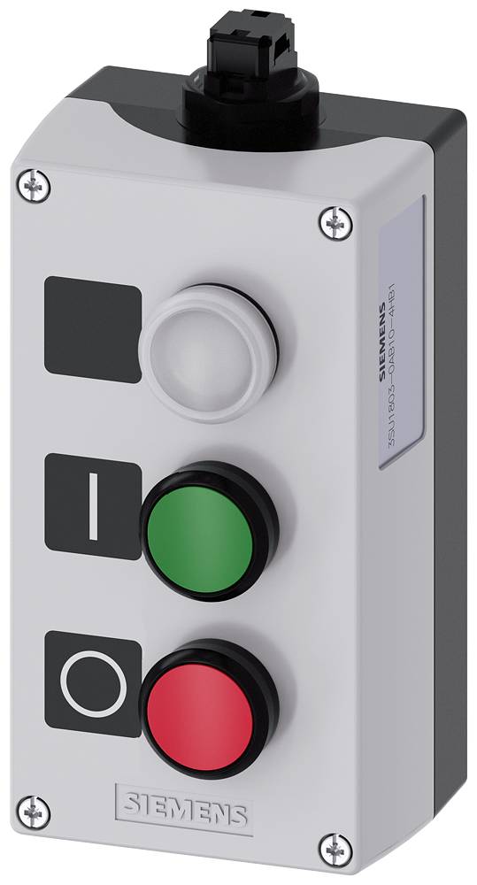 AS-Interface-Gehäuse für Befehlsgeräte, 22 mm, rund, Gehäusematerial Kunststoff, Gehäuseoberteil grau, 3 Befehlsstellen