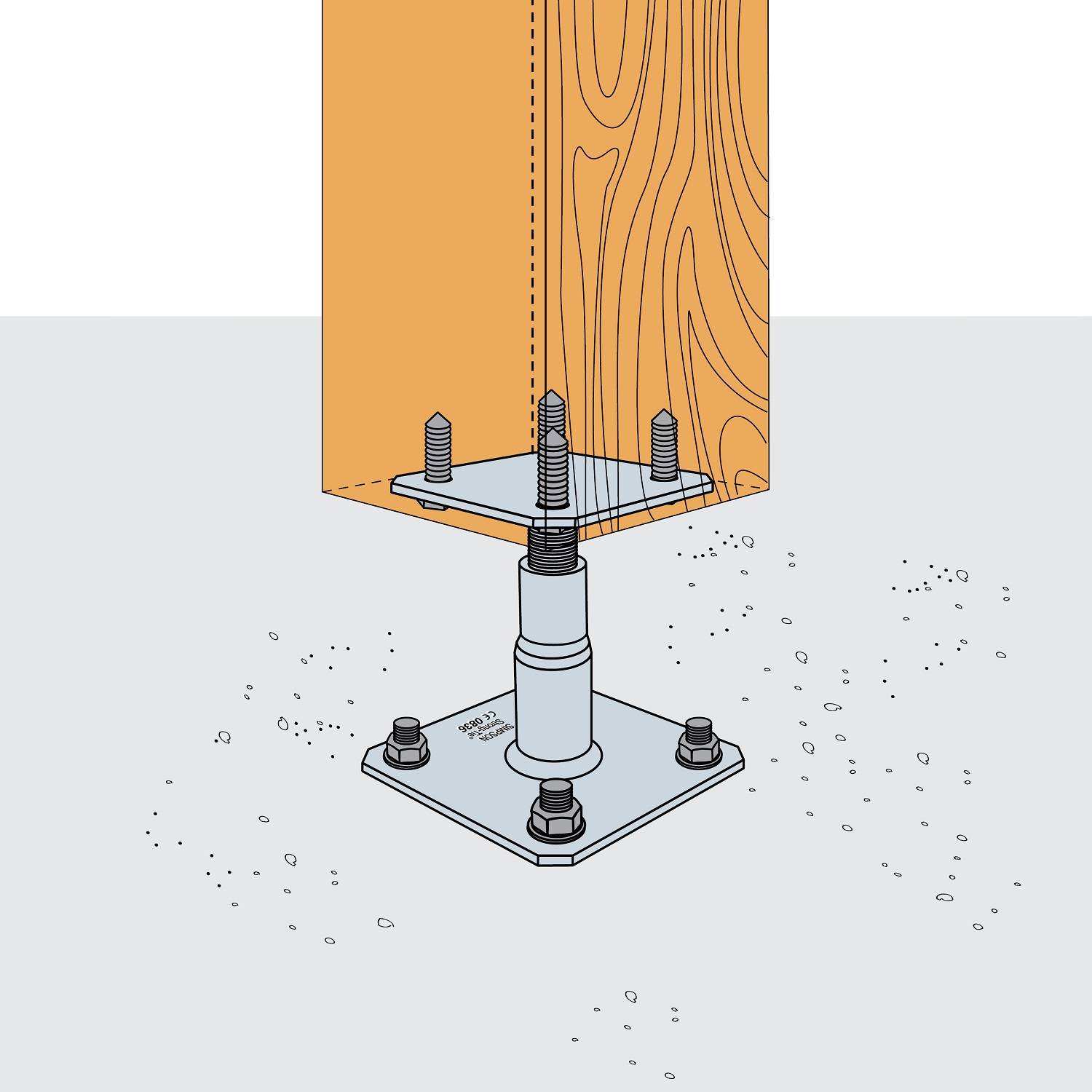 Simpson Stützenfuß APB100/150Z Stahl Zink-Nickel-Überzug nivellierbar 100 - 150 mm