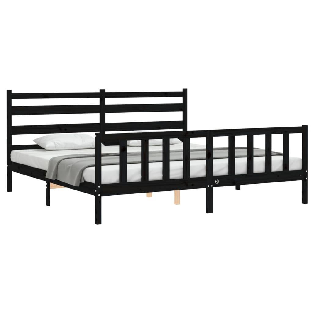 vidaXL Massivholzbett mit Kopfteil Schwarz 200x200 cm