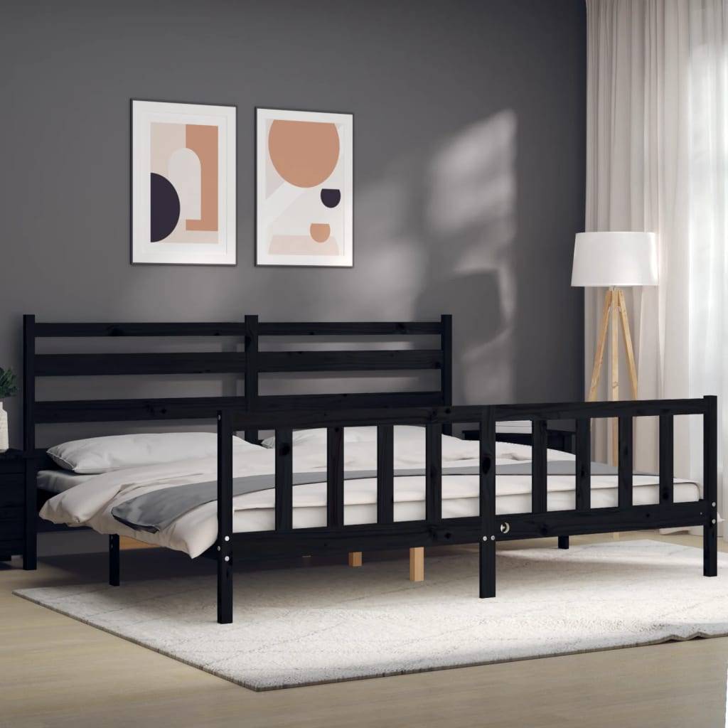 vidaXL Massivholzbett mit Kopfteil Schwarz 200x200 cm