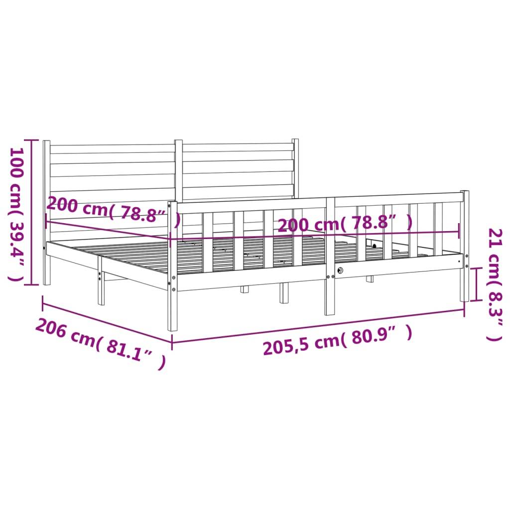 vidaXL Massivholzbett mit Kopfteil Schwarz 200x200 cm