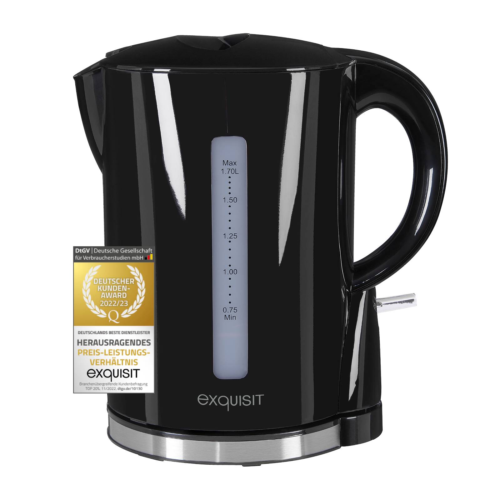 Exquisit Wasserkocher WK 3102 swi | 1,7 Liter Volumen | 2200 Watt | automatische Abschaltung | Schwarz-inox