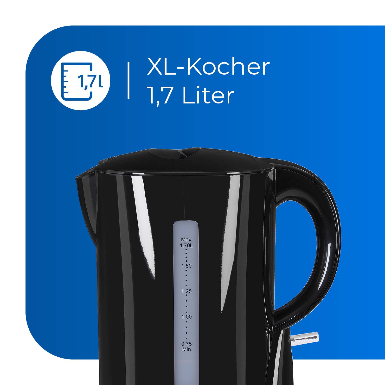 Exquisit Wasserkocher WK 3102 swi | 1,7 Liter Volumen | 2200 Watt | automatische Abschaltung | Schwarz-inox