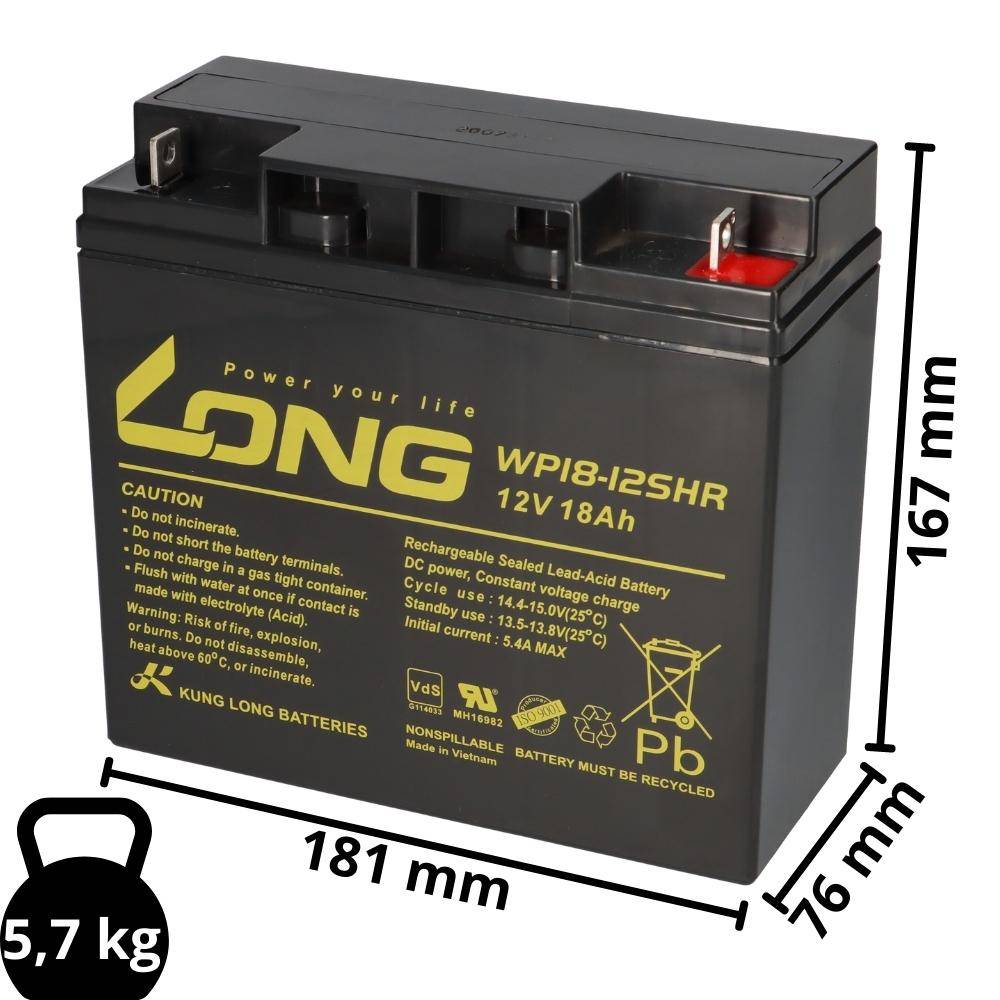 Kung Long VdS WP18-12SHR 12V 18Ah AGM Blei Accu wartungsfrei