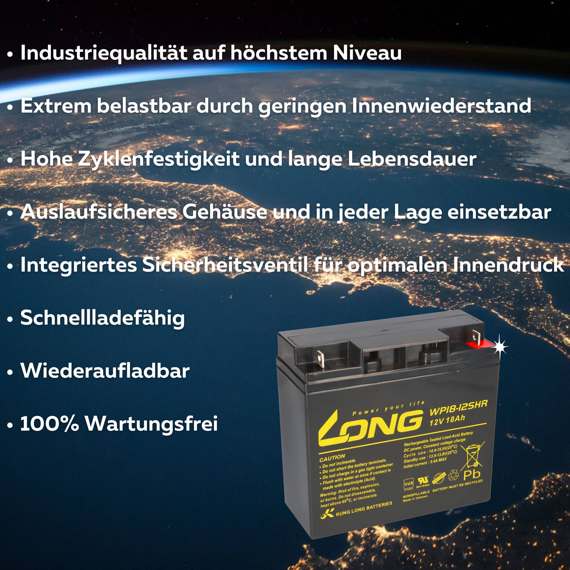 Kung Long VdS WP18-12SHR 12V 18Ah AGM Blei Accu wartungsfrei