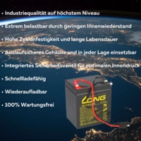 Kung Long Blei Akku AGM 12V 5 Ah WP5-12 mit Stecker für Rasenmäher z.B. Sabo 43-Vario E Toro Briggs Stratton Kung Long Blei Akku AGM 12V 5 Ah WP5-12 mit Stecker für Rasenmäher z.B. Sabo 43-Vario E Toro Briggs Stratton